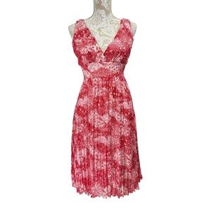 Vintage Y2K Size Large Dress Red White Floral Pleated Babydoll Midi Studio Y